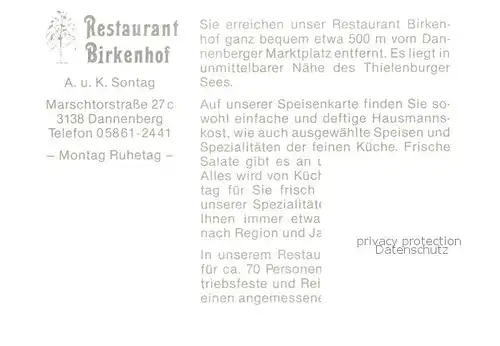 AK / Ansichtskarte 73847927 Dannenberg_Elbe Restaurant Birkenhof Dannenberg Elbe