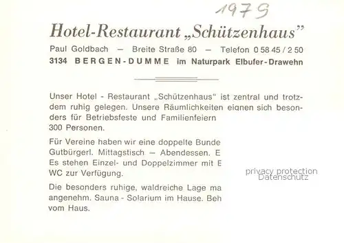 AK / Ansichtskarte 73847932 Bergen_Dumme Hotel Restaurant Schuetzenhaus Bergen Dumme