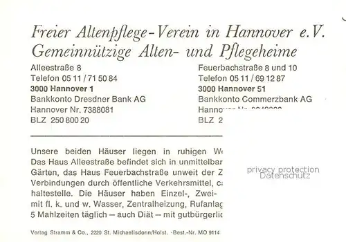 AK / Ansichtskarte 73847956 Hannover Freier Altenpflege Verein in Hannover eV Hannover