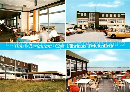AK / Ansichtskarte 73847966 Twielenfleth_Hollern Hotel Restaurant Cafe Faehrhaus Gastraum Terrasse 