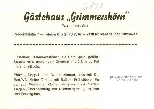 AK / Ansichtskarte  Cuxhaven_Nordseebad Gaestehaus Grimmershoern Cuxhaven_Nordseebad