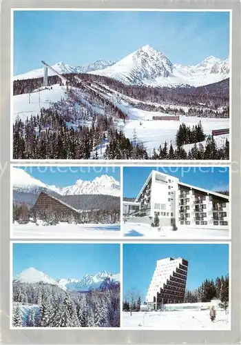 AK / Ansichtskarte 73848129 Strbske_Pleso_SK v pozadi Krivan Solisko Mlynicka dolina Hotel Patria Hotel Fis Strbske Pleso zlava Patria Kopky Vysoka Ostrva Hotel Panorama 