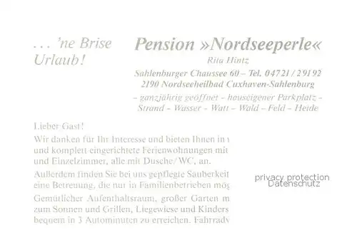 AK / Ansichtskarte  Sahlenburg_Cuxhaven Pension Nordsee Perle 