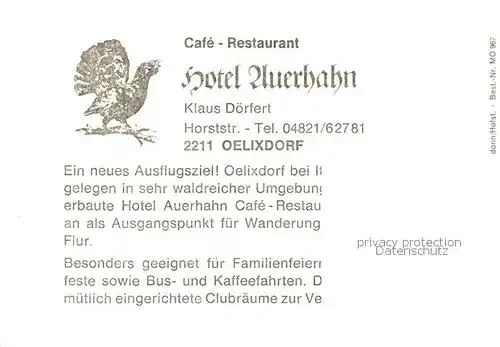 AK / Ansichtskarte 73848194 Oelixdorf Cafe Restaurant Hotel Auerhahn Oelixdorf