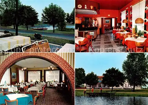 AK / Ansichtskarte 73848198 Muehbrook Hotel Restaurant Seeblick Gastraeume Schwanenteich Terrasse Muehbrook