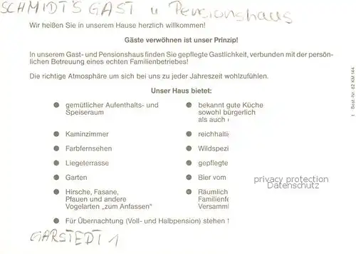 AK / Ansichtskarte 73848204 Garstedt_Hamburg Schmidts Gast und Pensionshaus Garstedt_Hamburg