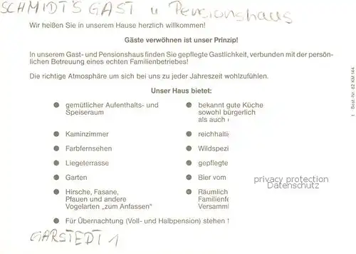 AK / Ansichtskarte  Garstedt_Hamburg Schmidts Gast und Pensionshaus Garstedt_Hamburg