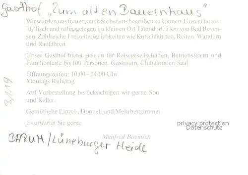 AK / Ansichtskarte 73848214 Barum_Bad_Bevensen Gasthof Zum alten Bauernhaus Gastraeume Zimmer Barum_Bad_Bevensen