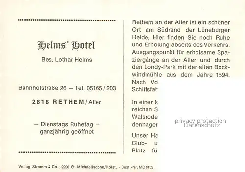 AK / Ansichtskarte  Rethem_Aller Helms Hotel Kegelbahn Gaststube Bar Rethem_Aller