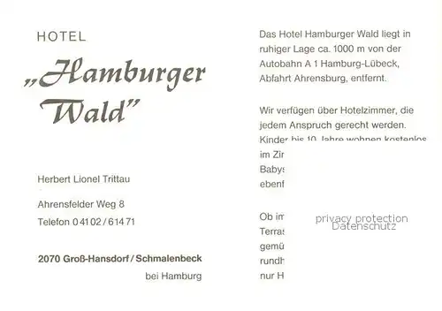 AK / Ansichtskarte 73848226 Schmalenbeck_Grosshansdorf Hotel Hamburger Wald Theke Garten Schmalenbeck