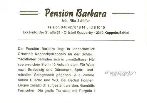 AK / Ansichtskarte 73848249 Kappeln_Schlei Pension Barbara Kappeln_Schlei