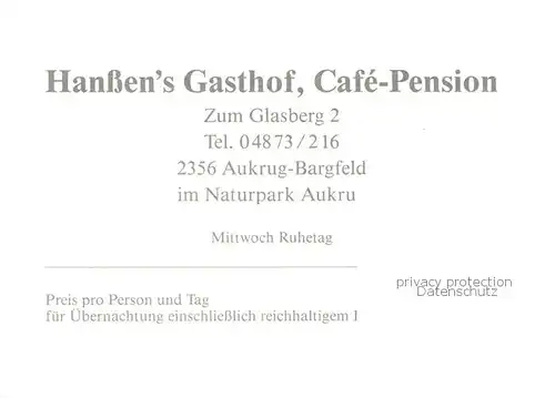 AK / Ansichtskarte 73848251 Bargfeld_Rendsburg Hanssens Gasthof Cafe Pension Bargfeld Rendsburg