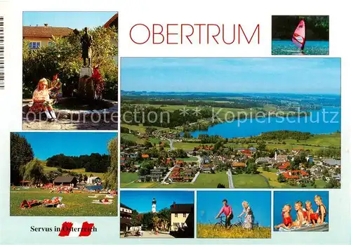 AK / Ansichtskarte 73848298 Obertrum_See_AT Brunnen Liegewiese Panorama Ortspartie Radfahren Kinder 