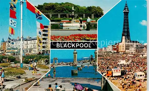 AK / Ansichtskarte 73848339 Blackpool_UK Stanley Park Sunken Gardens The Tower and Beach Childrens Pool 