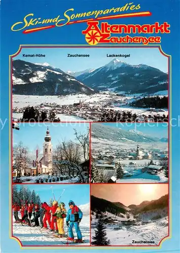 AK / Ansichtskarte 73848434 Altenmarkt_Zauchensee_AT Kemat Hoehe Zauchensee Lackenkogel Kirche Panorama Skischule 