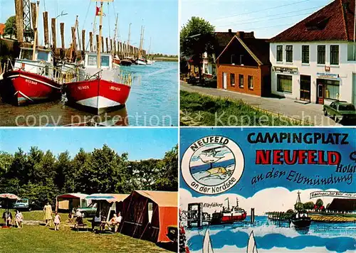 AK / Ansichtskarte 73848465 Neufeld_Dithmarschen Campingplatz zur Elbmuendung Gasthaus zur Boerse Hafen Fischkutter Neufeld Dithmarschen