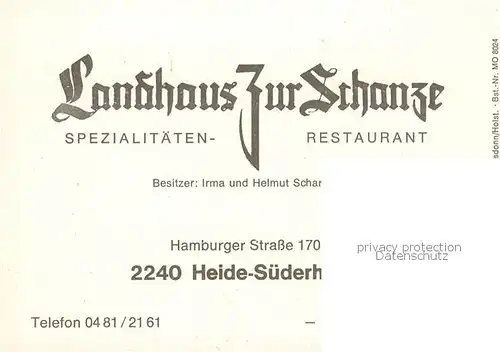 AK / Ansichtskarte 73848471 Heide_Holstein Landhaus zur Schanze Restaurant Festsaal Heide_Holstein