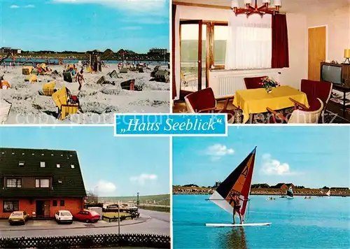 AK / Ansichtskarte 73848483 Buesum_Nordseebad Appartementhaus Haus Seeblick Strand Windsurfen Buesum_Nordseebad