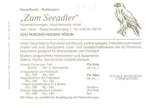 AK / Ansichtskarte  Buesum_Nordseebad Apparthotel Restaurant Zum Seeadler Buesum_Nordseebad