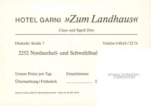 AK / Ansichtskarte 73848487 St_Peter-Ording Hotel garni Zum Landhaus St_Peter-Ording