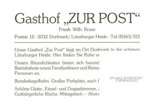 AK / Ansichtskarte  Dorfmark_Bad_Fallingbostel Gasthof Pension Zur Post 