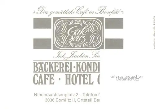AK / Ansichtskarte 73848493 Benefeld Café Hotel Seitz Baeckerei Konditorei Benefeld