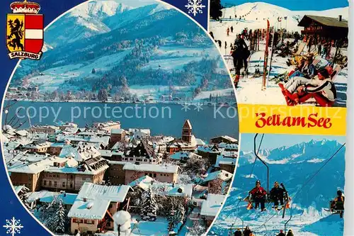 AK / Ansichtskarte  Zell_See_AT mit Thumersbach Auf der Schmittenhoehe mit Breiteckalm und Lift Areitsesselbahn mit Hohen Tauern 