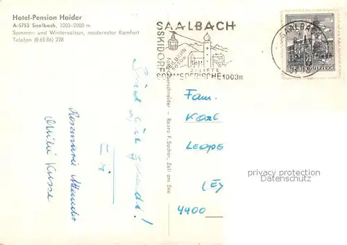 AK / Ansichtskarte  Saalbach_-Hinterglemm_AT Hotel Pension Haider 