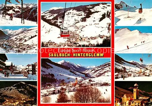 AK / Ansichtskarte 73848553 Saalbach_-Hinterglemm_AT Teilansichten Skilifte Seilbahn Panorama Kirche 