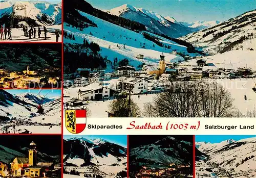 AK / Ansichtskarte 73848554 Saalbach_-Hinterglemm_AT mit Talschluss Zwoelferkogel Schattberg Limberglift Hohen Tauern Kohlmais Sessellift Dorfkirche Schattberg Zwoelferkogel Hinterglemm 