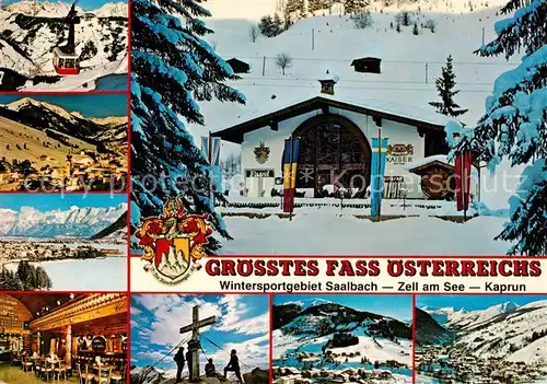 AK / Ansichtskarte 73848555 Saalbach_-Hinterglemm_AT Groesstes Fass oesterreichs Schattbergseilbahn Mondlicht Panorama Zell am See Fassl Inneres Kitzsteinhorn Gipfelkreuz Talschluss 