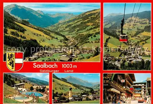 AK / Ansichtskarte  Saalbach_-Hinterglemm_AT Panorama Seilbahn zum Schattberg Schwimmbad Kirche Ortspartie 