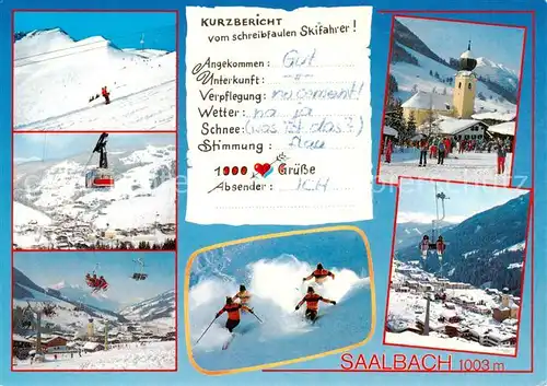 AK / Ansichtskarte  Saalbach_-Hinterglemm_AT Schattberg Seilbahn Kohlmais Sessellift Turmliftwiese mit Kirche Bernkogel 3er Sessellift 