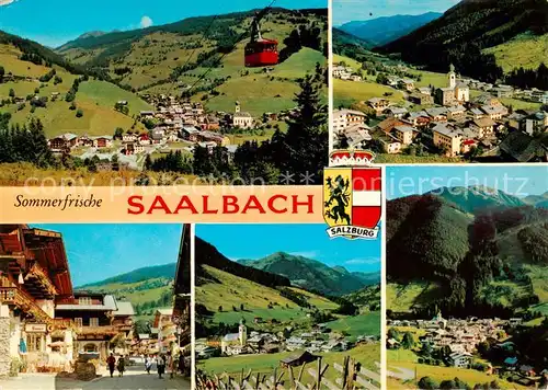 AK / Ansichtskarte 73848567 Saalbach_-Hinterglemm_AT Ortsansicht mit Schattbergseilbahn Dorfstrasse Hinterglemm mit Zwoelferkogel Saalbach mit Schattberg 