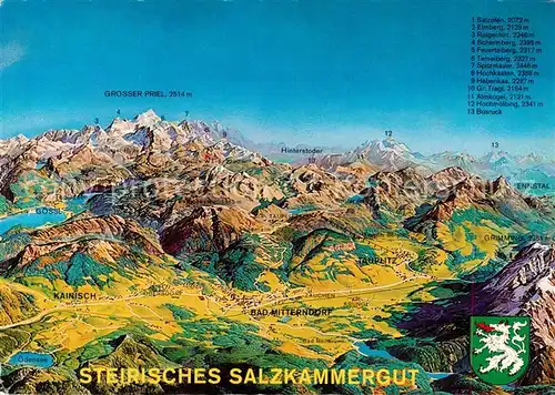 AK / Ansichtskarte  Bad_Mitterndorf_Steiermark_AT Steirisches Salzkammergut mit Tauplitz Obersdorf Kainisch Grundlsee Panoramakarte 