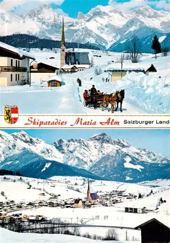 AK / Ansichtskarte 73848639 Maria_Alm_Steinernen_Meer_AT Ortspartie mit Pferdeschlitten Panorama 