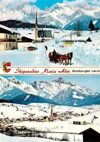 AK / Ansichtskarte 73848646 Maria_Alm_Steinernen_Meer_AT Dorfpartie mit Pferdeschlitten Panorama 
