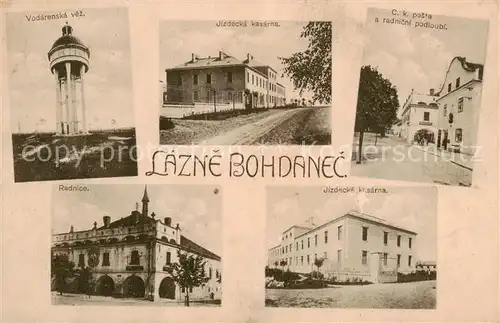AK / Ansichtskarte  Lazne_Bohdanec_Bad_Bochdanetsch_CZ Vodarenska vol Jizdecka kasarna Ck poste a radnici padioubi Radnice Jizdecke kasarna