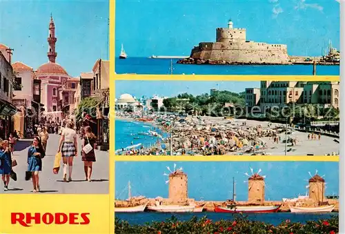 AK / Ansichtskarte 73848979 Rhodos_Rhodes_aegaeis Strassenpartie Festung Strand Windmuehlen Rhodos_Rhodes_aegaeis