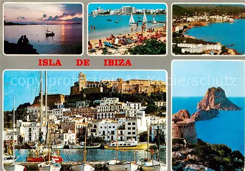 AK / Ansichtskarte 73849075 Ibiza_Islas_Baleares Panorama Strandpartie Bootshafen Schloss Felsen Ibiza_Islas_Baleares