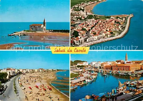 AK / Ansichtskarte  Caorle_Veneto_IT Kirche Strand Fliegeraufnahme Hafenpartie 