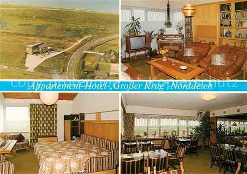 AK / Ansichtskarte  Norddeich__Norden_Nordseebad Fliegeraufnahme Appartement Hotel Grosser Krug Gastraum Zimmer  