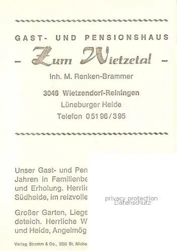 AK / Ansichtskarte  Reiningen_Wietzendorf Gast und Pensionshaus Zum Wietzetal Gastraum Reiningen Wietzendorf