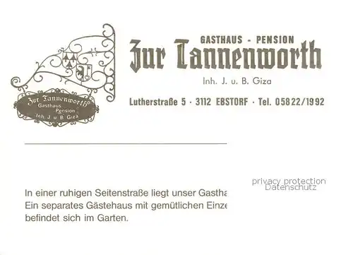 AK / Ansichtskarte 73849306 Ebstorf Gasthaus Pension Zur Tannenworth Ebstorf