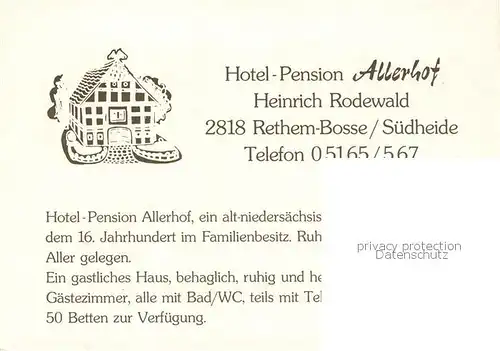 AK / Ansichtskarte 73849331 Rethem_Aller Hotel Pension Allerhof Gastraum Park Zimmer  Rethem_Aller