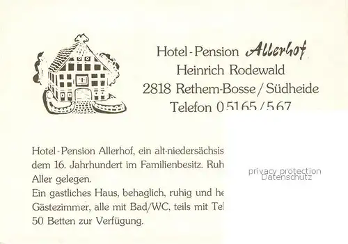 AK / Ansichtskarte  Rethem_Aller Hotel Pension Allerhof Gastraum Park Zimmer  Rethem_Aller