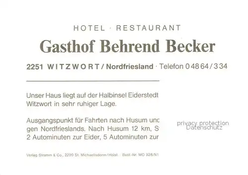 AK / Ansichtskarte 73849356 Witzwort_Adolfskoog Gasthof Behrend Becker ADAD-Hotel 