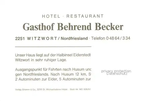 AK / Ansichtskarte  Witzwort_Adolfskoog Gasthof Behrend Becker ADAD-Hotel 