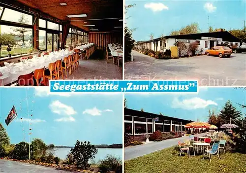 AK / Ansichtskarte  Warder_Neumuenster Seegaststaette Zum Assmus Gastraum Terrasse Seeblick Warder_Neumuenster