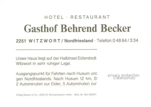 AK / Ansichtskarte 73849394 Witzwort_Adolfskoog Hotel Restaurant Becker ADAC-Hotel 